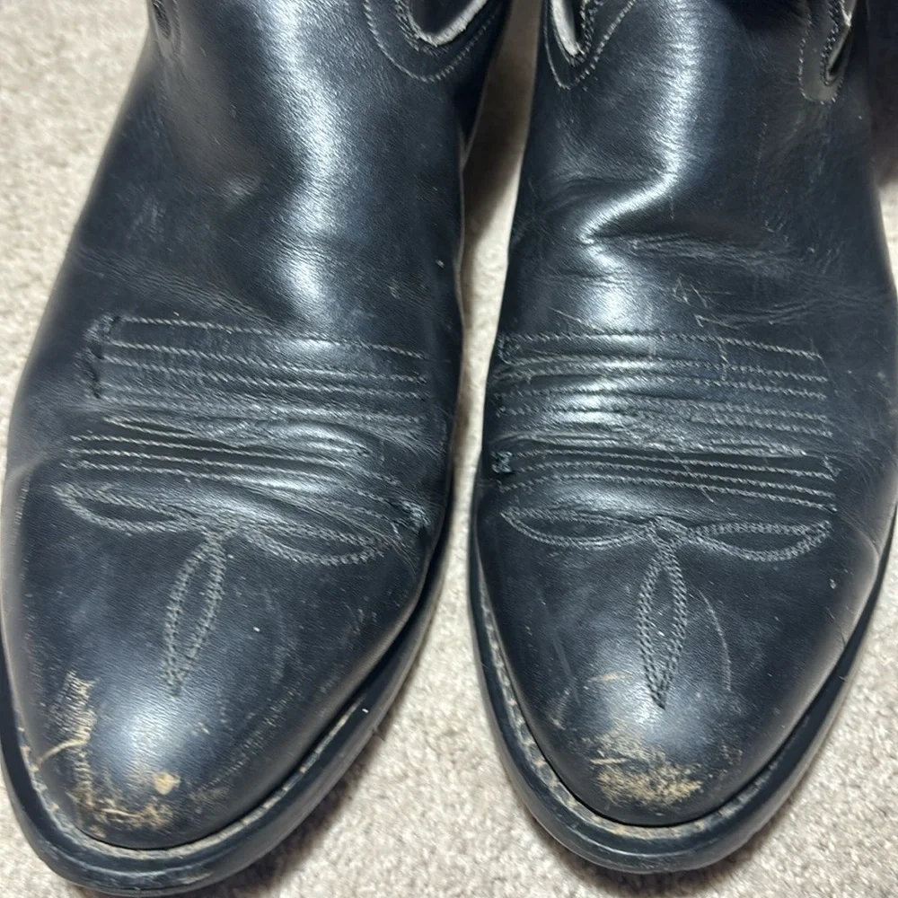 Longhorn Cowboy Boots Flacks leather fancy stitched equestrian boots mens 10EE
